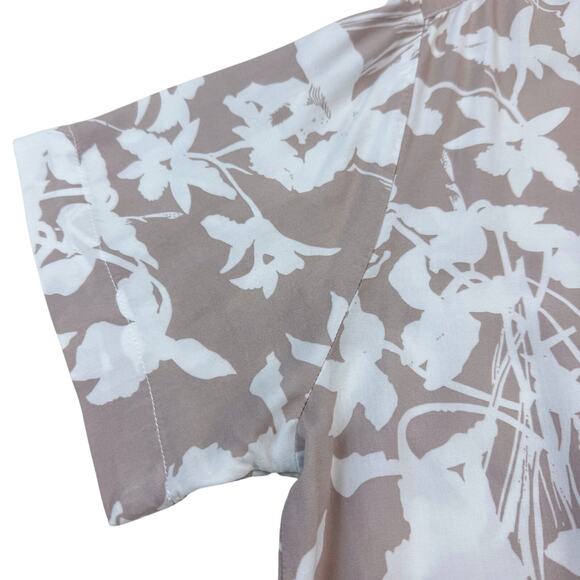 Denim & Flower Tan White Floral Men’s Casual Button Front Shirt Short Sleeve - Picture 6 of 16